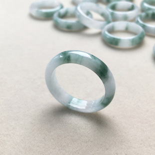 Natural Jade A Goods Floating Flower Jade Ring Tail Ring Couple's Pair Ring Large Men's and Women's Ring Temperament Characteristic Hand Jewelry