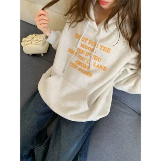 发泡闪粉印花连帽加绒卫衣女秋冬新款洋气百搭宽松上衣