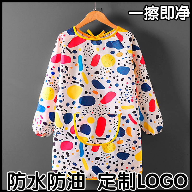 Children's Waterproof Long-Sleeve Painting Smock for Eating, Kindergarten Reverse-Wear Art Apron with Custom Logo Printing Children's Waterproof Long-Sleeve Painting Smock for Eating, Kindergarten Reverse-Wear Art Apron with Custom Logo Printing