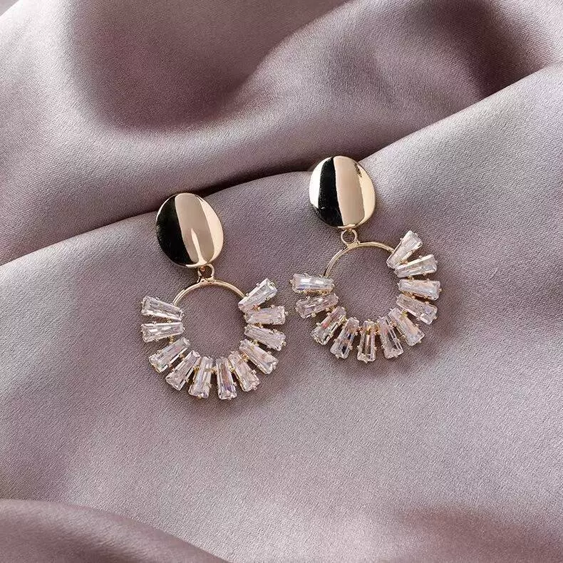 Import shiny silver needle, zirconium, earrings, Korean style, silver 925 sample