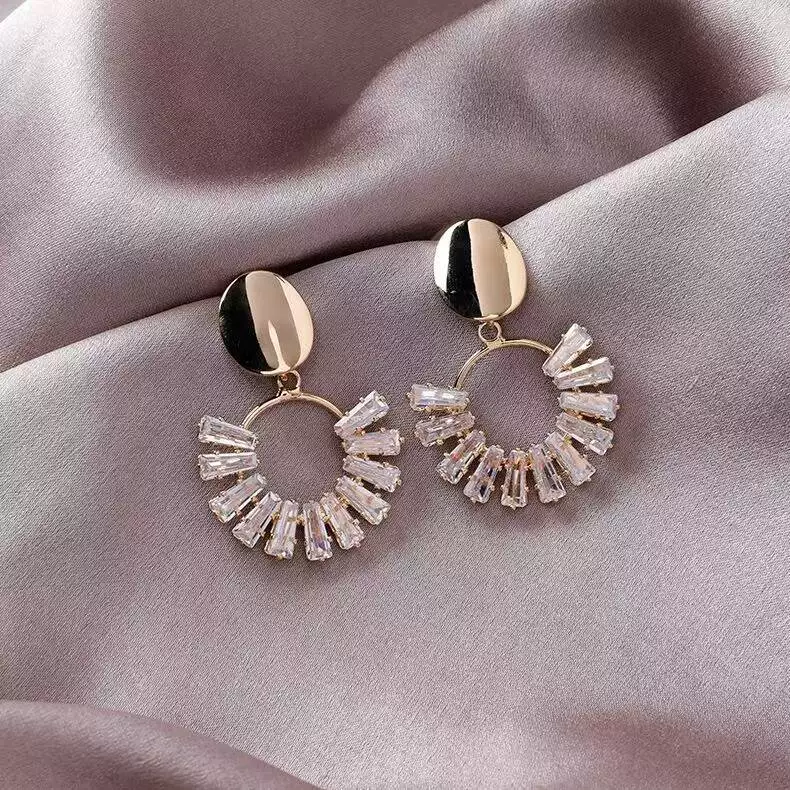 Import shiny silver needle, zirconium, earrings, Korean style, silver 925 sample