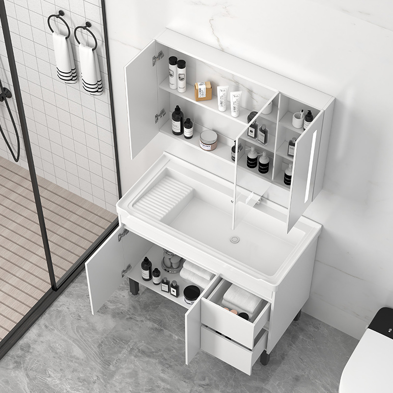 gabinete de baño de madera maciza piso lavabo de mano gabinete de lavabo de cerámica integral con tablero de fricción gabinete lavabo balcón lavabo