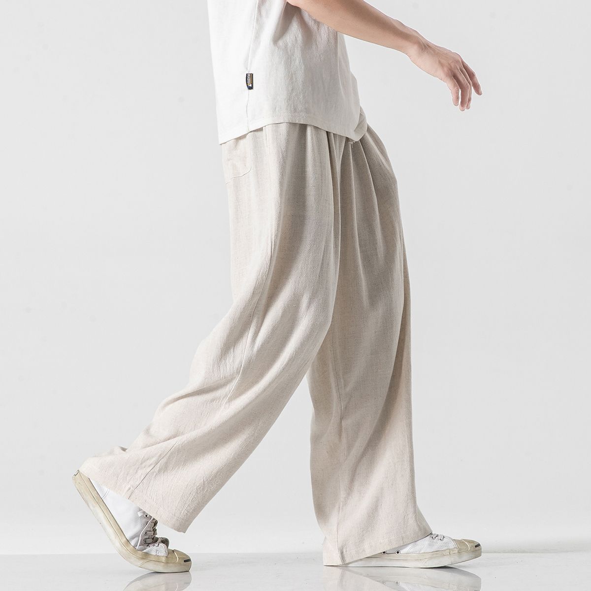 Pantalones de lino Pantalones de hombre Pantalones anchos rectos sueltos de estilo chino Pantalones deportivos casuales de algodón y lino de verano para hombres