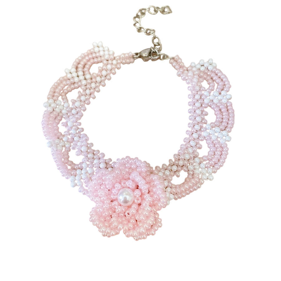 Rosa dulce viento cuentas de encaje flor collar de perlas ligero lujo nicho cadenas de clavícula temperamento conjunto de joyas de alta calidad