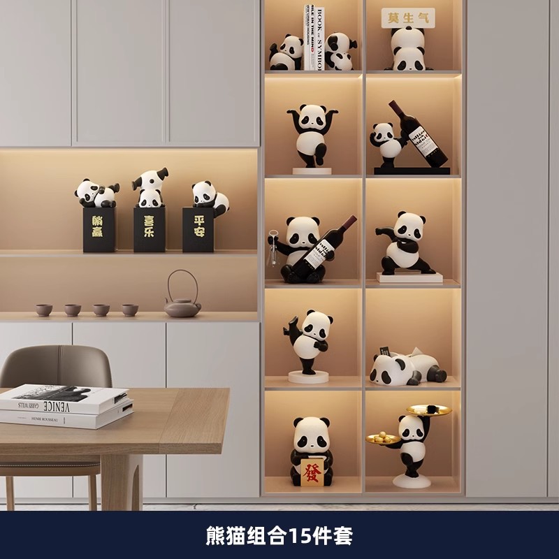 Sala de estar atmosférica de alta gama, decoración de gabinete de vino panda, decoración de gabinete de TV para el hogar de lujo ligero, instalación artesanal de escritorio de oficina de entrada