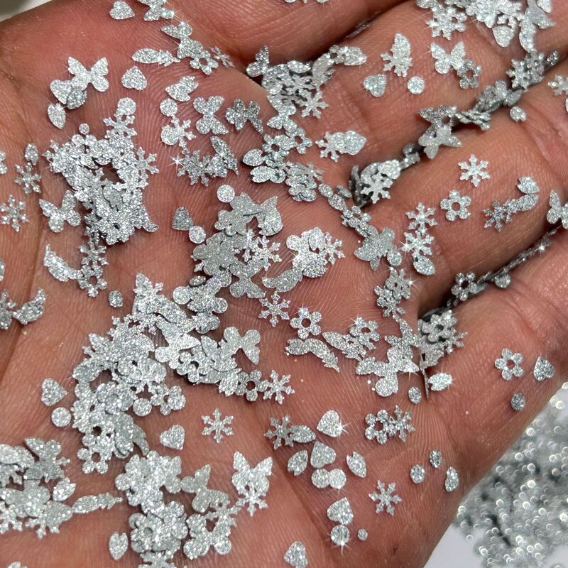 Reflective Silver Glitter Butterfly Feather Sequins Heart-Shaped Snowflake DIY Craft Materials Light Luxury Style