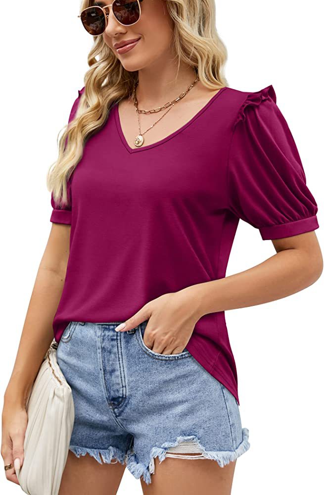 Women's T-shirt Short Sleeve T-shirts Pleated Fashion Solid Color display picture 16