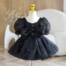 One Year Old Dress Spring Girl Puff Sleeve Pearl Puff Prince