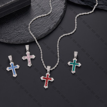 新品十字架项链小号时尚百搭蓝色镶钻十字架吊坠拼多多一件代发