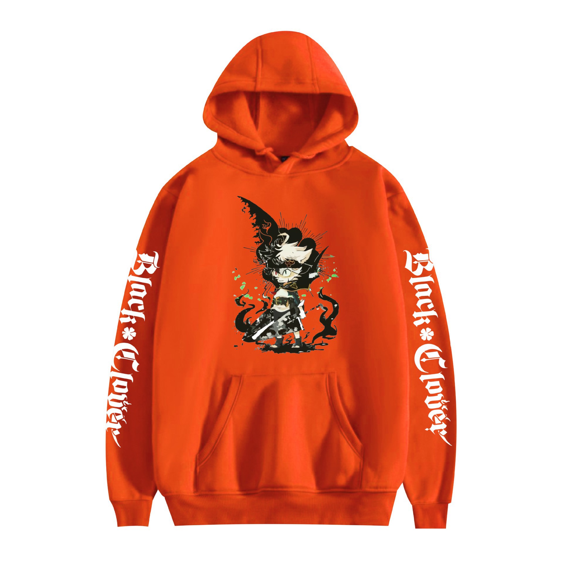 Suéter con capucha periférico de animación de trébol de cuatro hojas negro bidimensional marca de moda sudadera con capucha suelta casual más chaqueta de terciopelo nuevo