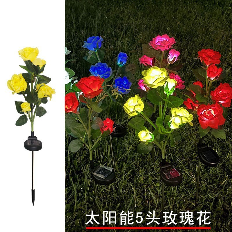 国境を越えたソーラーライト、グラウンドプラグライト、ヒマワリ、バラ、造花、タンポポ、芝生、銅線ストリングライト|undefined