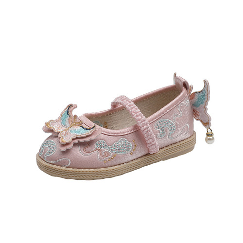 Hanfu embroidered shoes children's cloth shoes ethnic style dance shoes spring and autumn silk satin handmade cloth shoes Chinese style girls' shoes