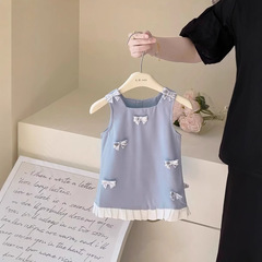Baby girl fashionable bow vest dress summer 2025 new style little girl Korean style suspender skirt summer dress