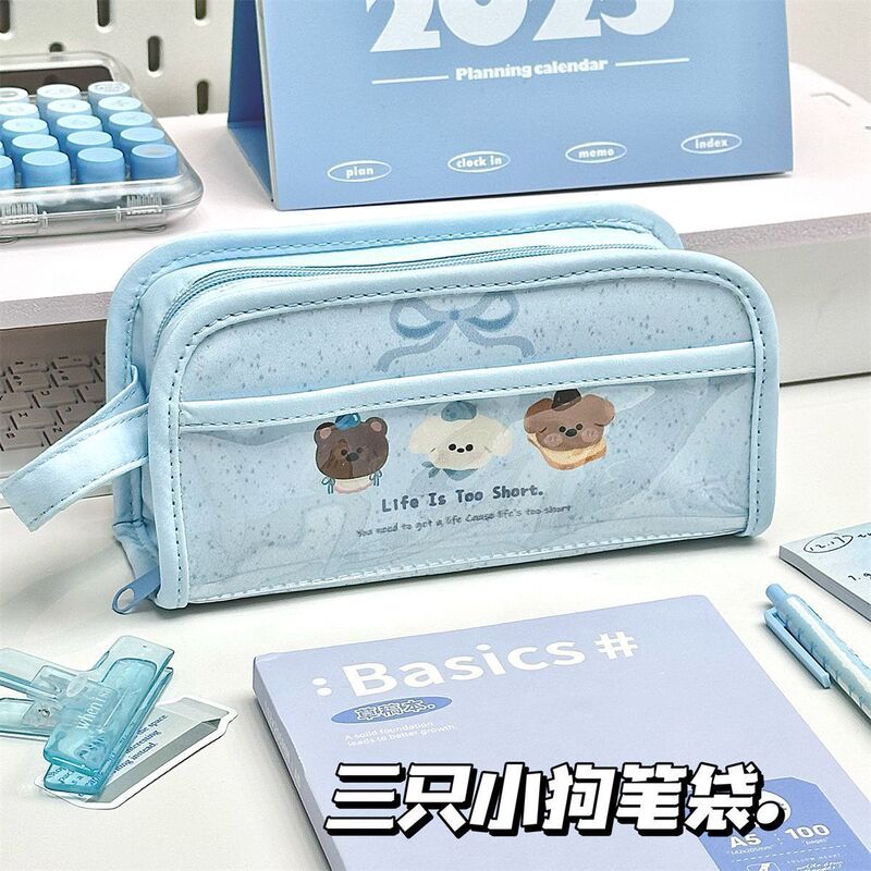 ins 小さな新鮮な 3 匹の子犬大容量痛バッグ多機能文具収納鉛筆バッグ鉛筆バッグ学生高価値|undefined