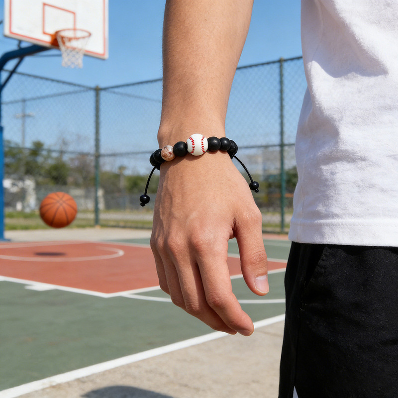 Cross-Border New Style Baseball Beaded Bracelet Black Matte Coach Football Bracelet Tennis Basketball Sports Bracelet Cross-Border New Style Baseball Beaded Bracelet Black Matte Coach Football Bracelet Tennis Basketball Sports Bracelet