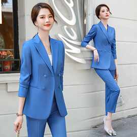 长袖西装时尚黄色西服两件套女2025秋冬款气质名媛职业装大码2238