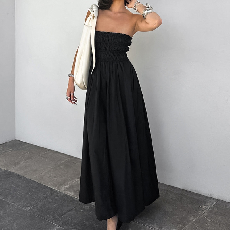 European and American Sexy Strapless Black dress Spring and Summer 2025 New Cross-border High-end Temperament High Waist Dress for Women