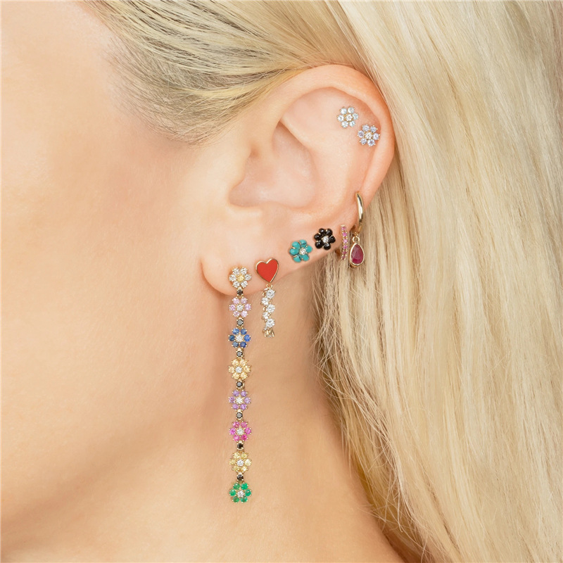 Fashion Flower Copper Plating Inlay Zircon Ear Studs 1 Pair