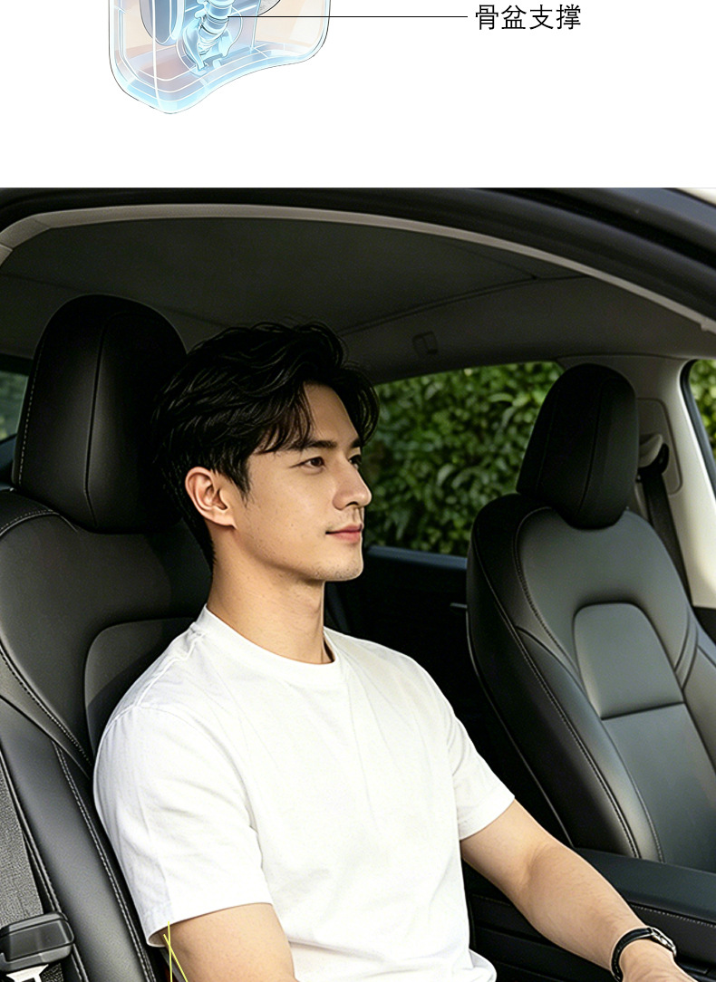 Car Lumbar Support Cushion, High-End Nappa Leather Seat Cushion and Cover, Universal for All Seasons, Memory Foam Backrest and Lumbar Support