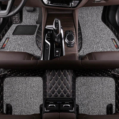 mats for car interior upgrade, waterproof, Ayaqaltılar (Kovriklər) - black-with-gold-thread-gray-faux-cashmere-double-layer-foot-mat