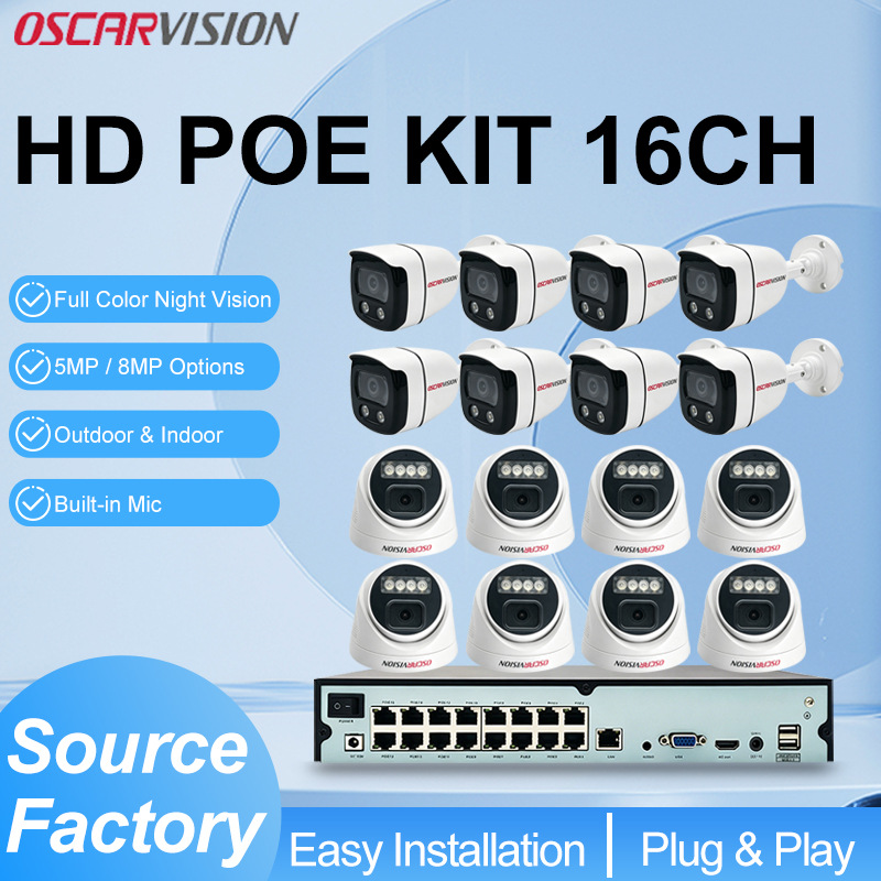4K-Hochauflösungs-POE-Sicherheitskamera-Set, Doppellicht-Vollfarb-Nachtsicht-Aufzeichnung, wasserdicht, vollständiges Ausrüstungsset für Innen- und Außenbereich