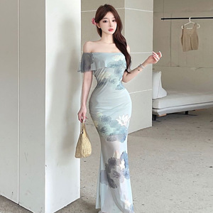 Gentle One Shoulder Mesh Slim Fit Style Dress