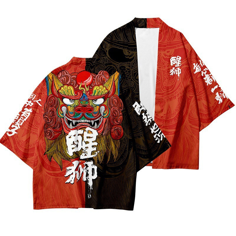 国境を越えた新製品ホット販売日焼け止め服中国風ライオン覚醒夏原宿着物ローブジャケット羽織マントカーディガン|undefined