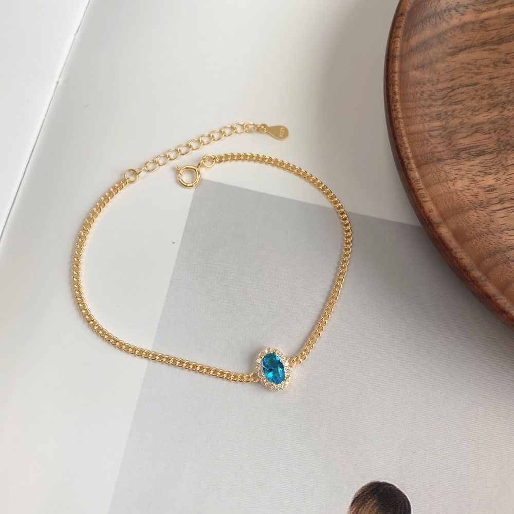 Retro Geometric Sterling Silver Inlay Zircon Bracelets 1 Piece