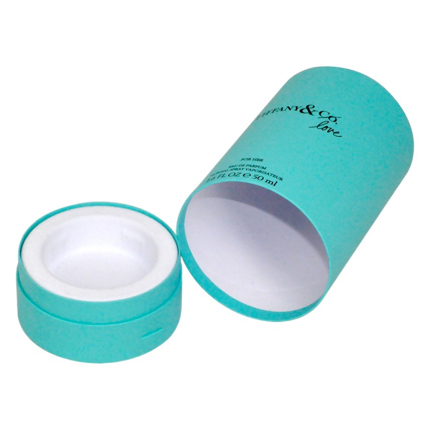 Venta al por mayor caja de color de perfume de boca plana cilíndrica caja de envases cosméticos Latas de papel de productos de cuidado de la piel de cubierta plana de fondo plano fábrica de envases