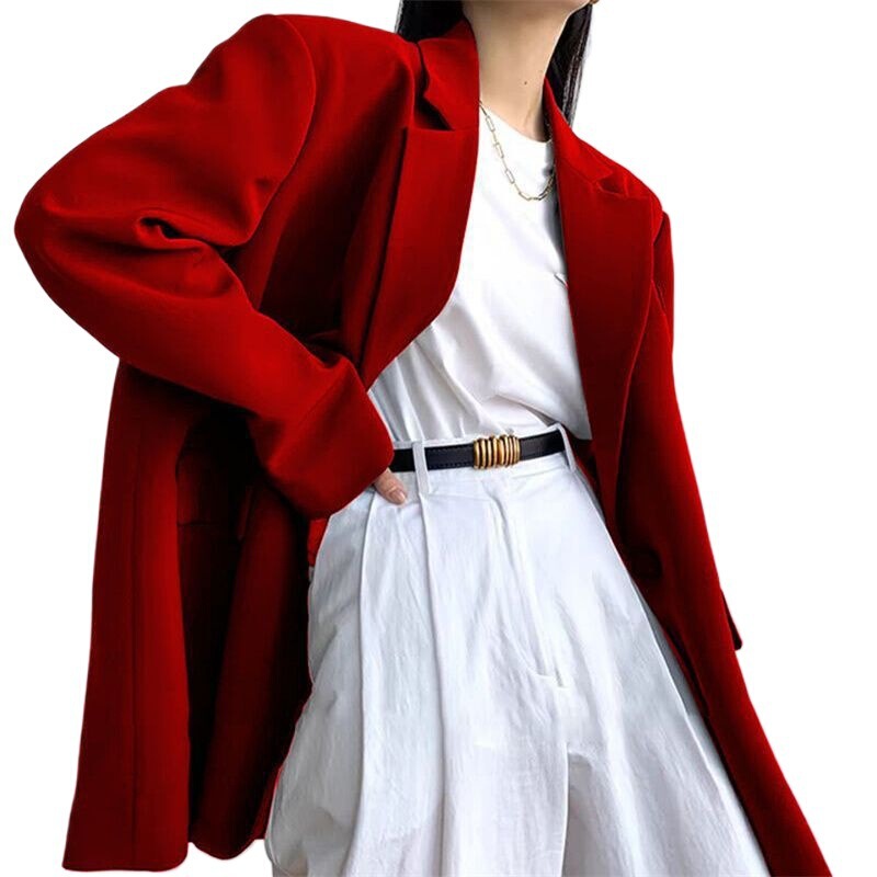 2025春秋新款灰色西服外套西装黑色设计垫肩宽松休闲女式夹克|undefined