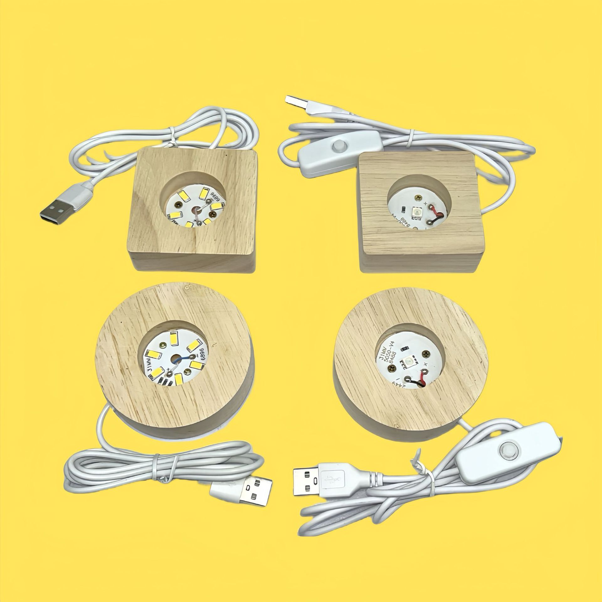 实木发光LED灯座充电款木质亚克力usb酒瓶diy小夜灯底座厂家现货