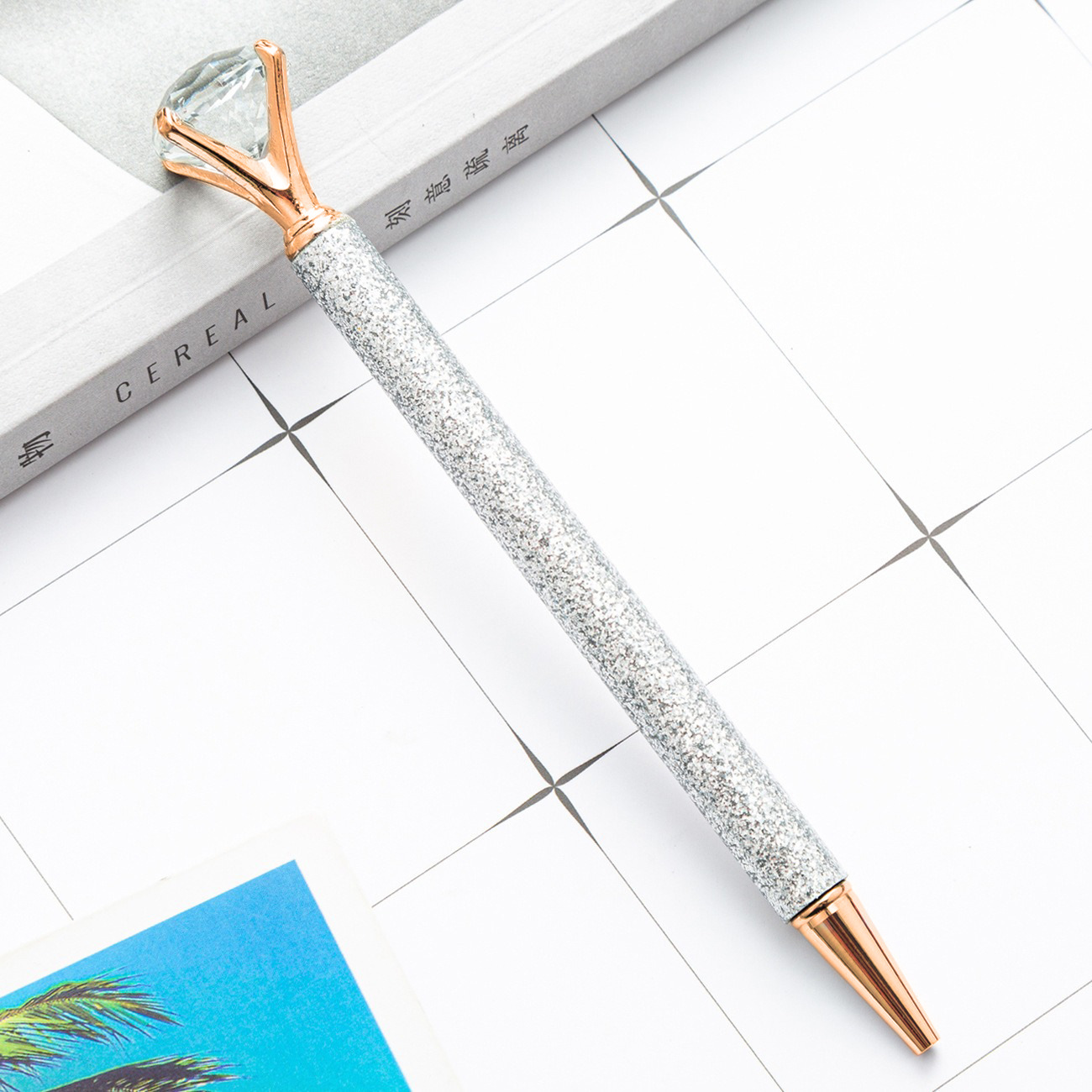 Fuente de la fábrica gran pluma de diamante polvo de oro prepucio pluma de metal moda estudiante regalo publicidad bolígrafo Impresión logotipo