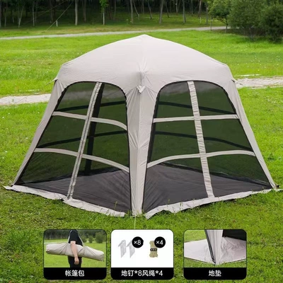 Factory wholesale 2-in-1 instant setup waterproof and sun-proof outdoor camping canopy tent (Avtomobil dam çadırları) - khaki-colored-vinyl-mesh-version-2-6-people