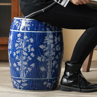 Hand-Painted Blue and White Porcelain Shoe-Changing Stool, Ceramic Drum Stool, Dressing Stool, Neoclassical New Product Drum Pier, Low Stool, Round Stool