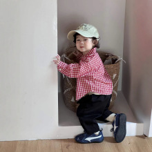 儿童格子衬衣外套秋季2025新款宝宝衣服秋装韩版童装男童休闲套装