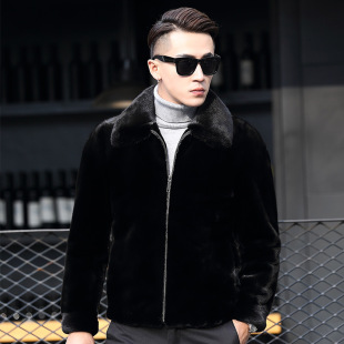 Haining Mink Coat Men's Imported Mink Fur Fur Coat Winter Mink Fur Turned Collar Fashion Coat