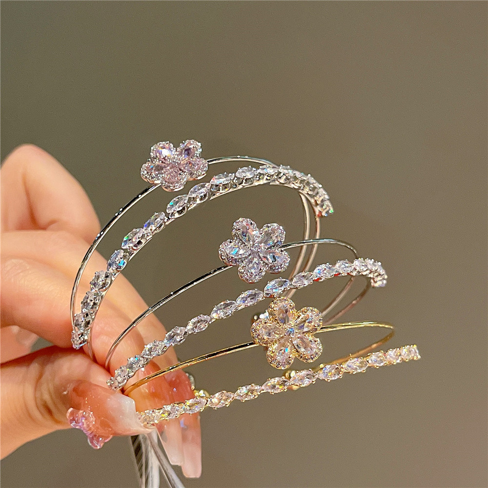 Βραχιόλι λουλούδι με ζιργκόν ρυθμιζόμενο ανοιχτό βραχιόλι_voghion.com