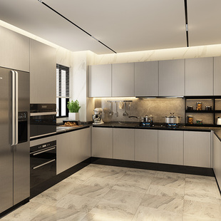 All-aluminum cabinet integrated kitchen cabinet customized kitchen cabinet household quartz stone countertop kitchen cabinet modern open simple