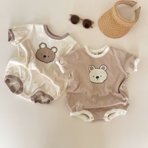 Korean Loose T-shirt Triangle Climbing Suit for Babies Summer Pajama Set with Chiffon Material, Factory Direct Shipping