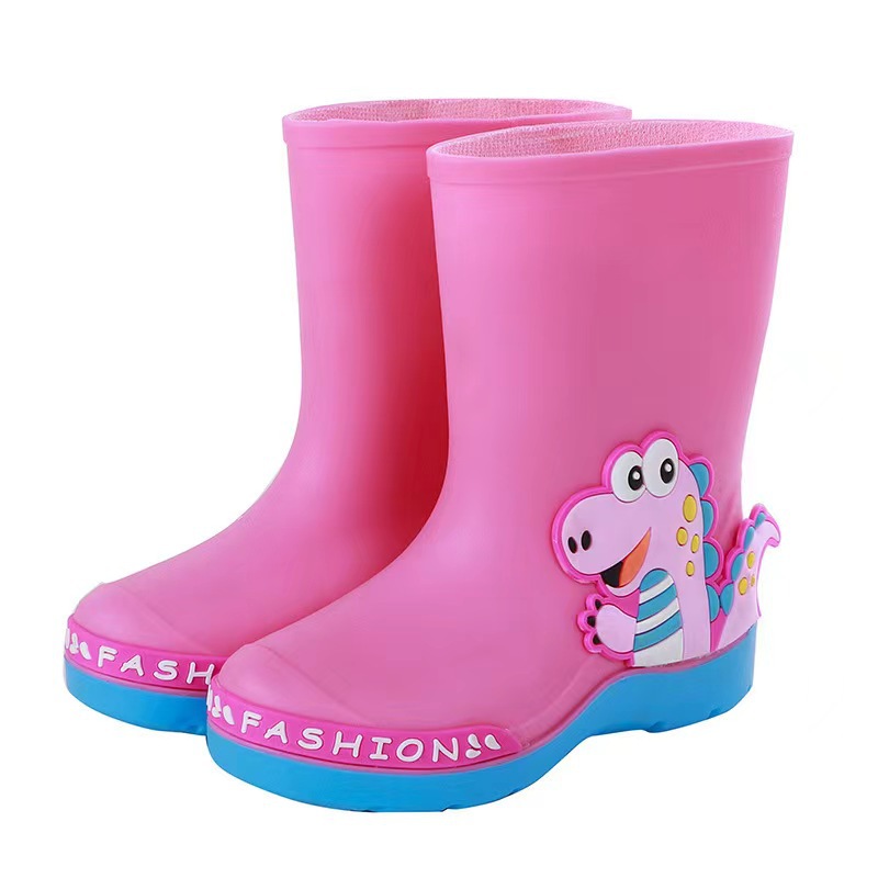 4-Year-Old 6-Year-Old Kidsren's Rain Boots Waterproof and Slippery Cartoon Men's and Women's Outdoor Mid-Calf Boots Warm Dinosaur Stereo Family