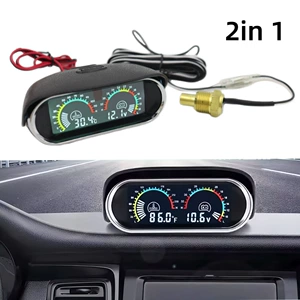 Avtomobil və Yük Maşını üçün LCD Gərginlik Su Temperaturu 2-i-1 Göstərici 12/24V