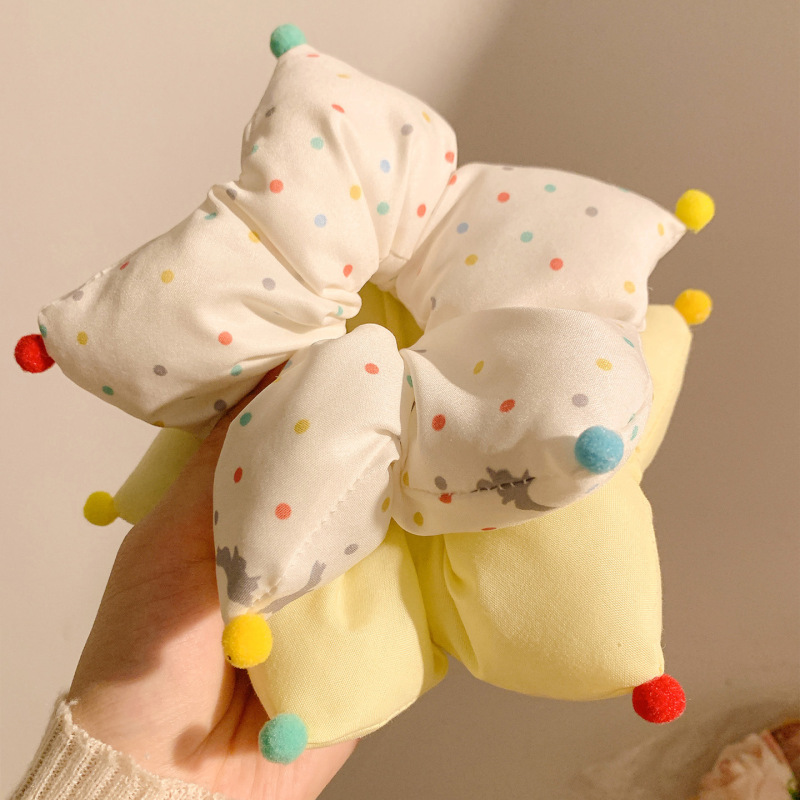 可爱彩色波点五角星大肠发圈女高级感慵懒风创意头饰丸子头发绳|undefined