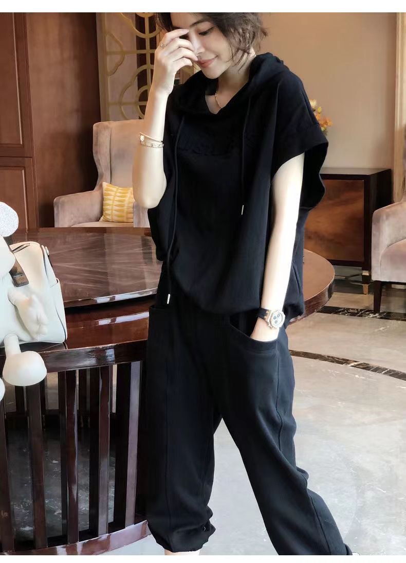 Women's Sports Casual Hooded 2026 Summer New Loose Versatile Short Sleeve Plus Size Two-Piece Set Cross-Border Wholesale_ecoleips.com