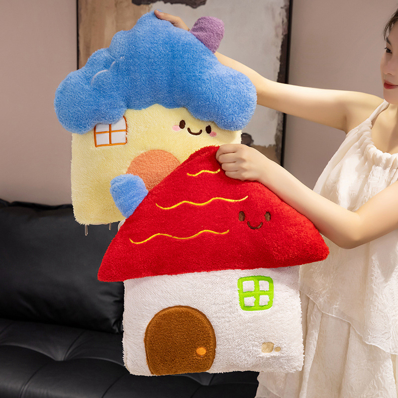Cute casa de dibujos animados juguetes de peluche almohada almohada manta 2 en 1 almohada juguetes muñeca regalo de cumpleaños
