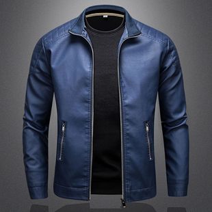 Vertical Collar Leather Jacket Men's Trendy Jacket Business Spring New Leather Jacket Slim-fit Korean Handsome Spring and Autumn Men's Wear