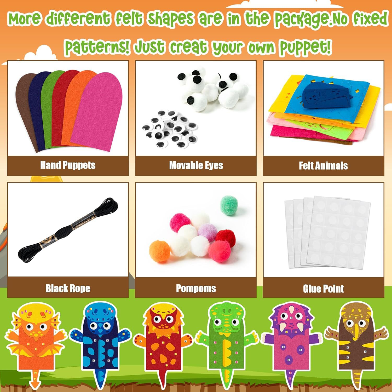 Creative Hand Puppet Tool Kit DIY Handmade Material Package Felt Craft Supplies Role-Playing Game Toys