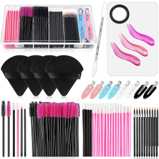 Cross-Border Disposable Makeup Tool Set Eyelash Brush Eyebrow Brush Lip Brush Palette Duckbill Hairpin Triangle Powder Puff