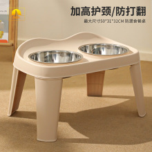 宠物饮水喂食器猫咪双碗大型折叠不锈钢高架双碗狗碗宠物用品