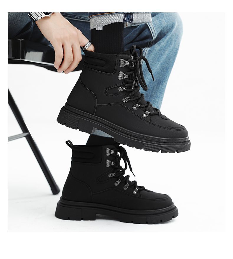 ShoeGlobe Men's Martin 2025 Autumn Winter New High-top American Retro Work Outdoor Waterproof Wear-resistant Hiking Boots Cotton_voghion.com