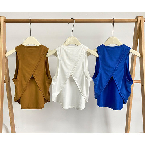Yoga top with open back, loose butterfly cross, sleeveless, cover-up style, fitness sport top for women, summer, milk silk